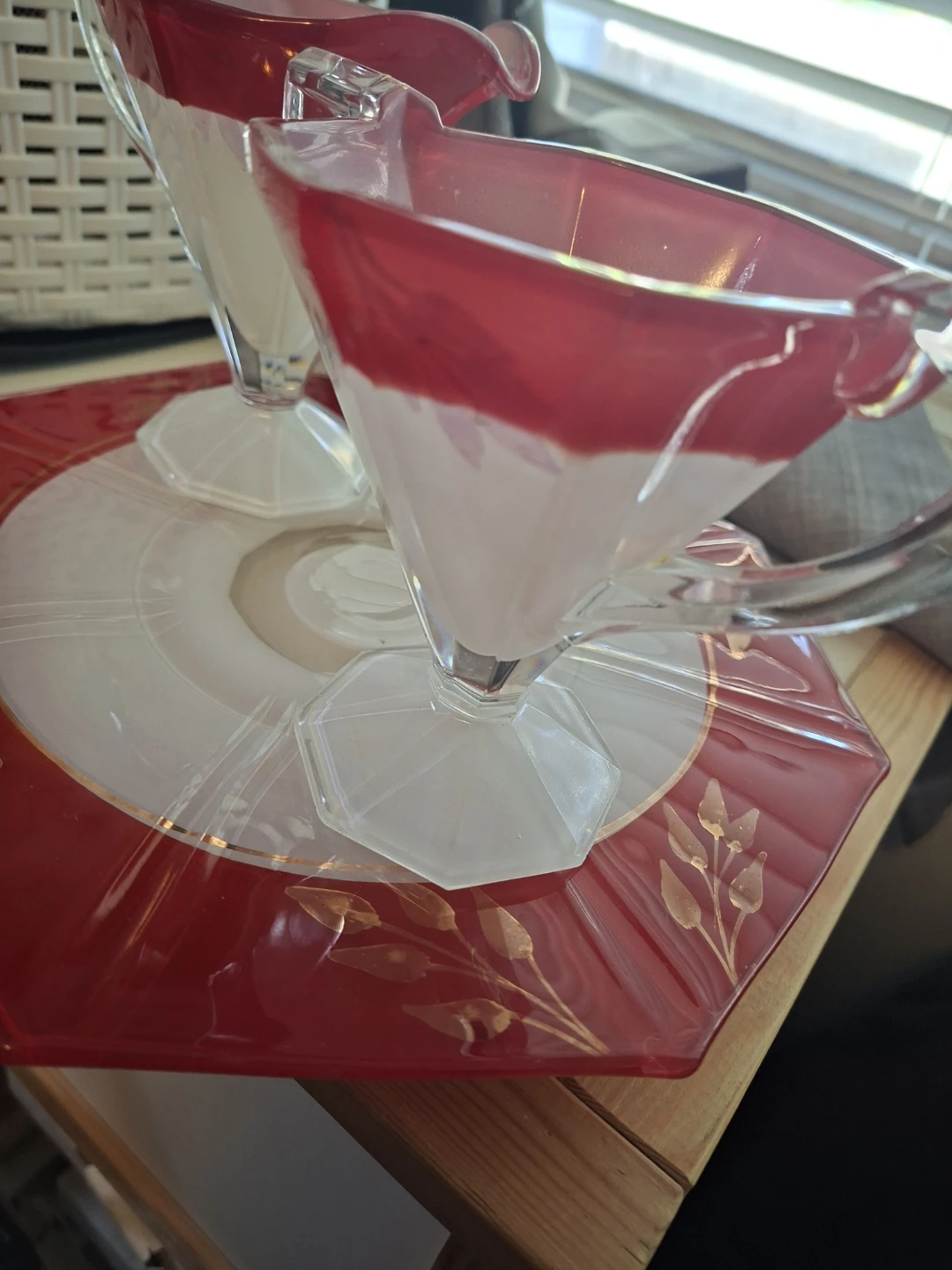 Vintage Glass Creamer and Sugar Set with Tray - photo 2