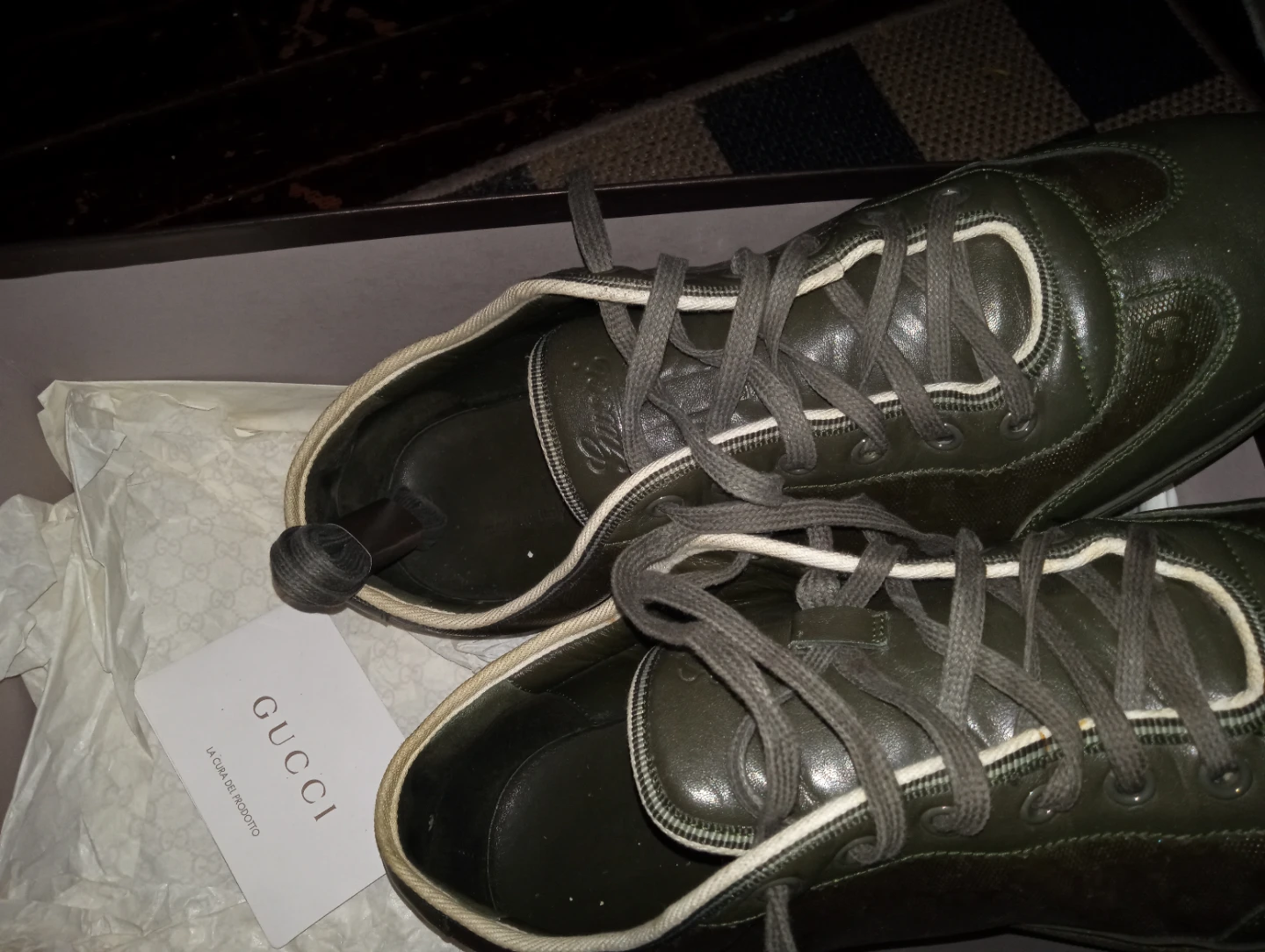 Gucci Olive Green Leather Sneakers