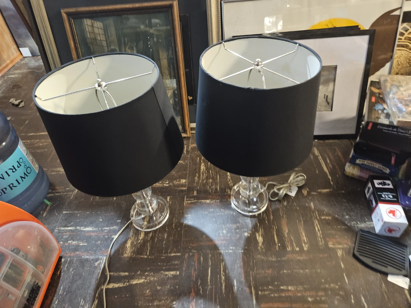 Clear Crystal Table Lamp with Black Drum Shade - photo 5