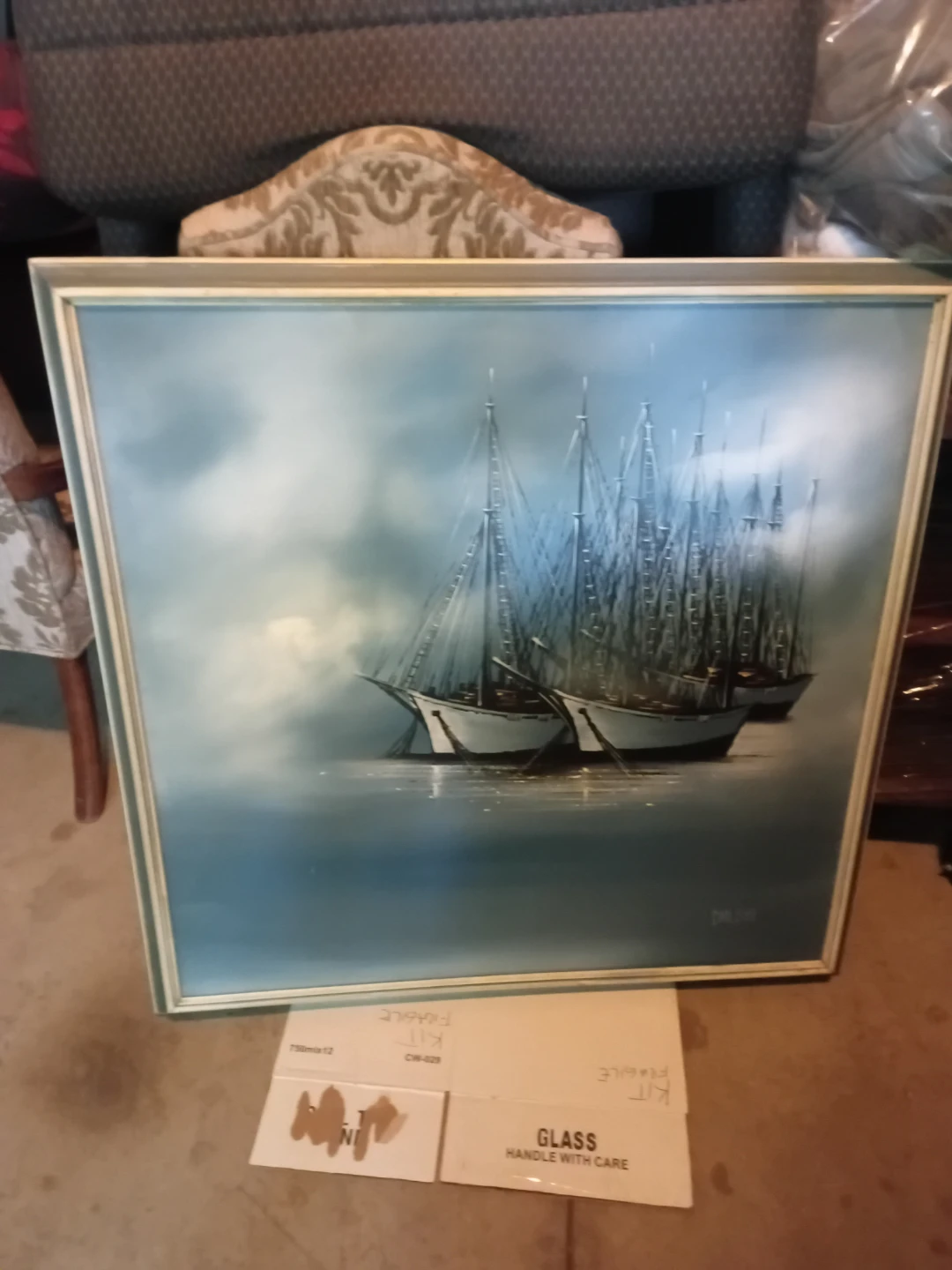 Framed Painting of Sailboats