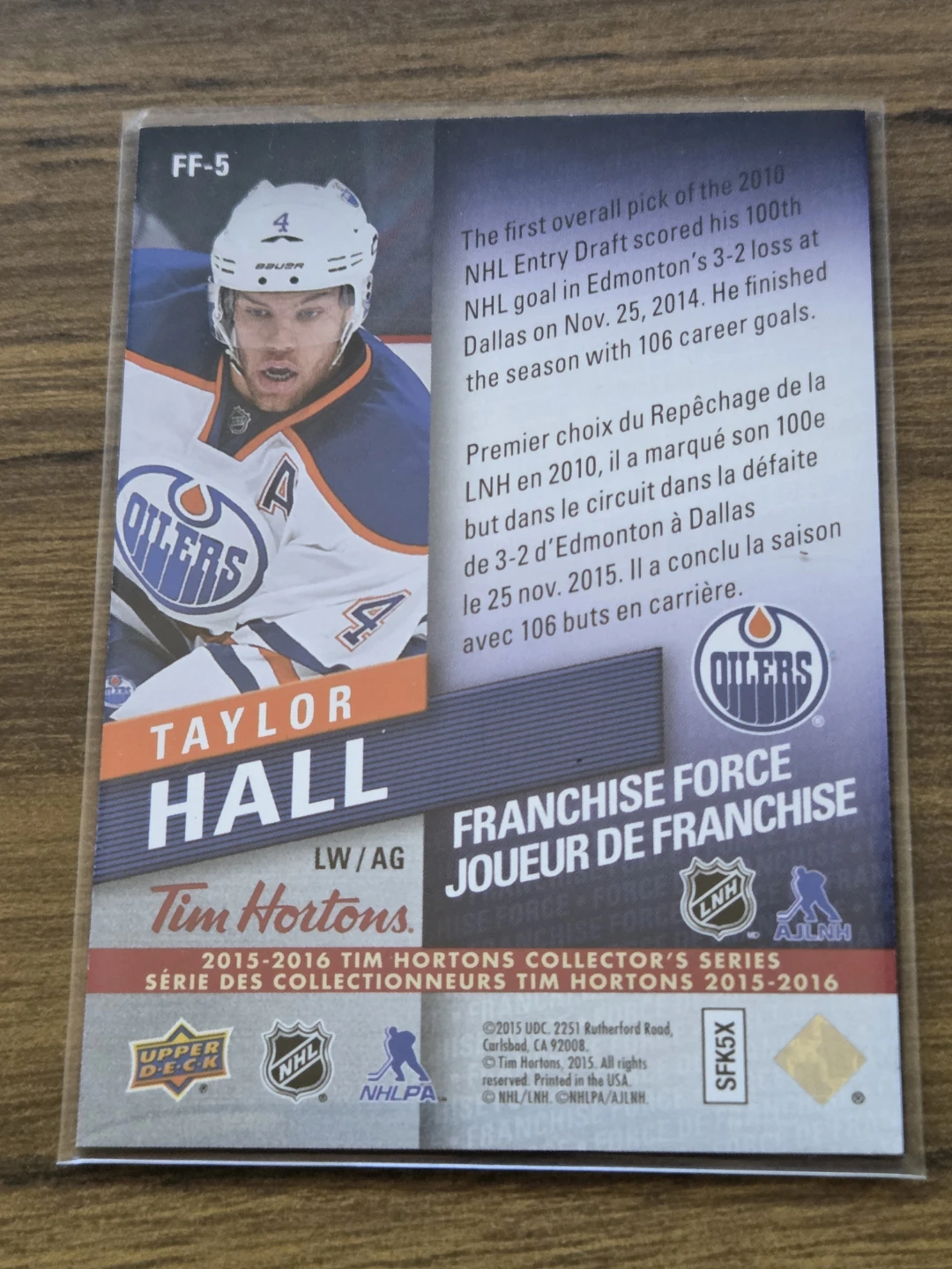 2015-16 Upper Deck Tim Hortons Taylor Hall Hockey Card - photo 2