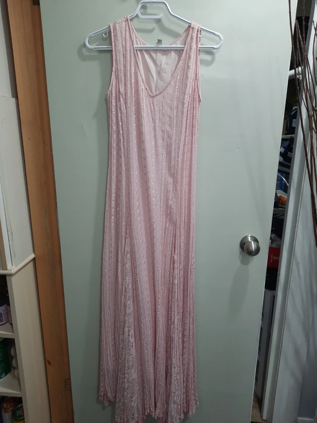 Pink Lace Pleated Maxi Dress