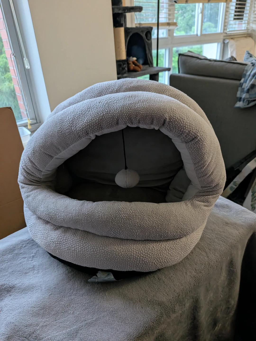 Plush Pet Bed with Hanging Toy