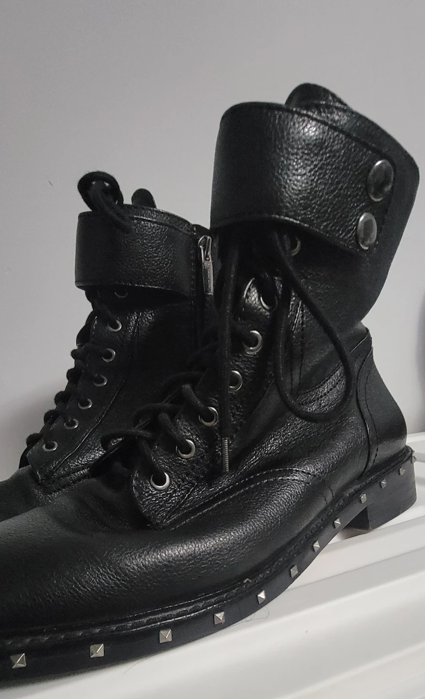 Vince Camuto Black Leather Studded Combat Boots - photo 2