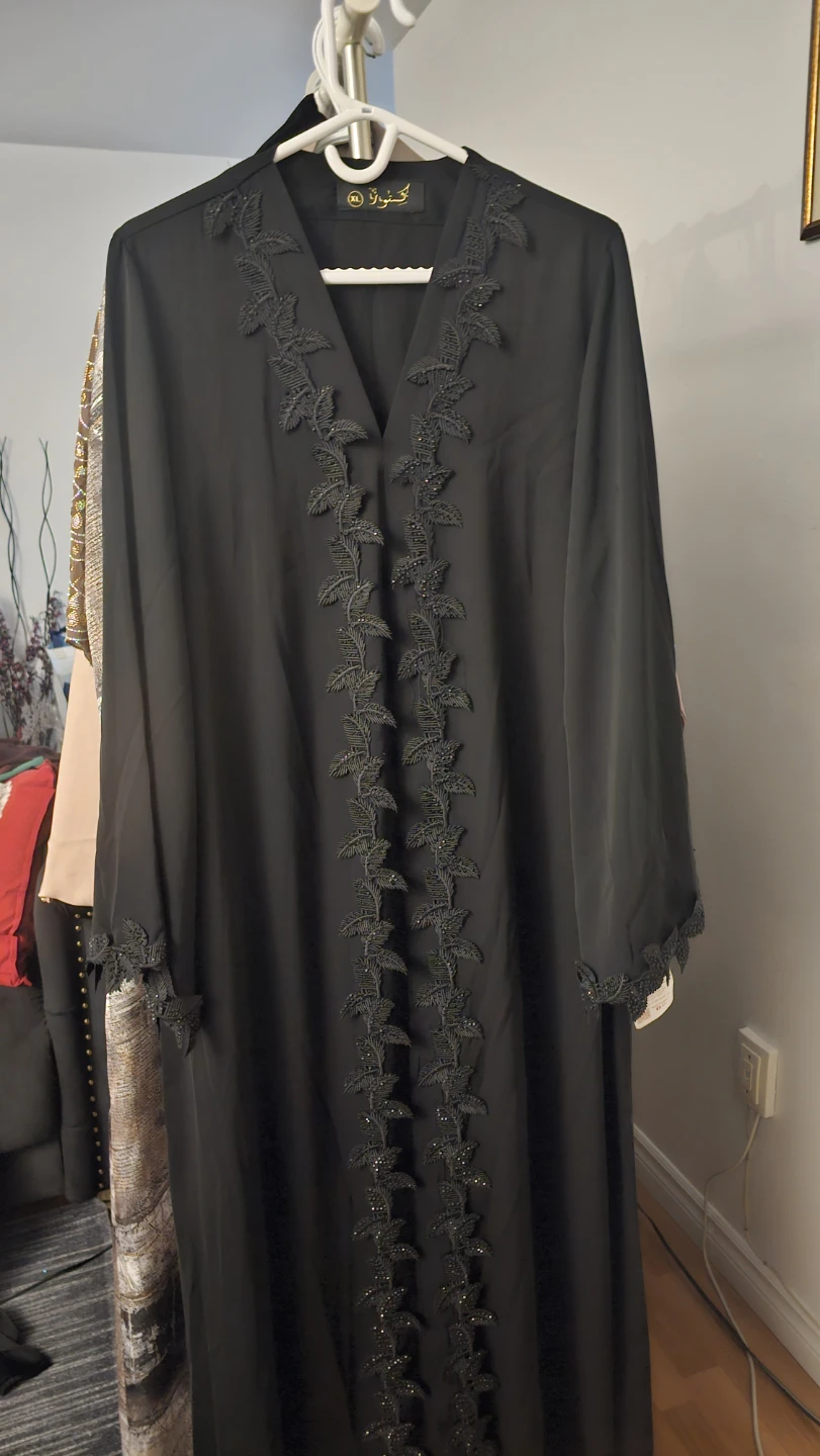 Black Abaya with Lace and Bead Embellishments