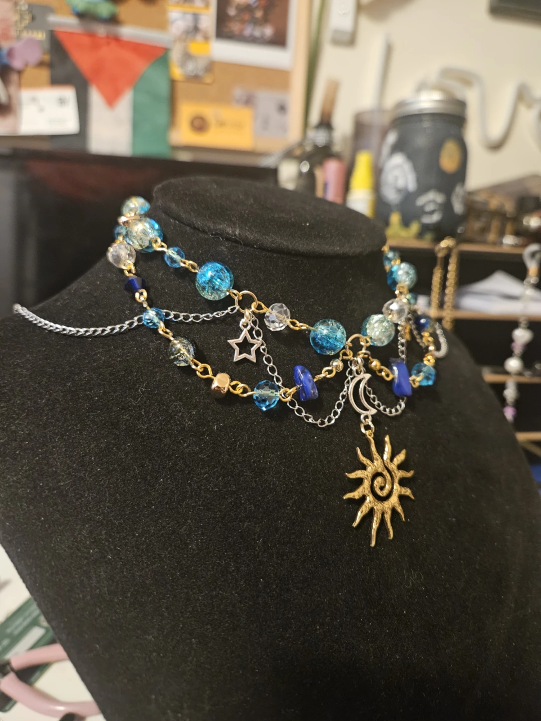 Celestial Beaded Necklace with Sun and Moon Charms - photo 2