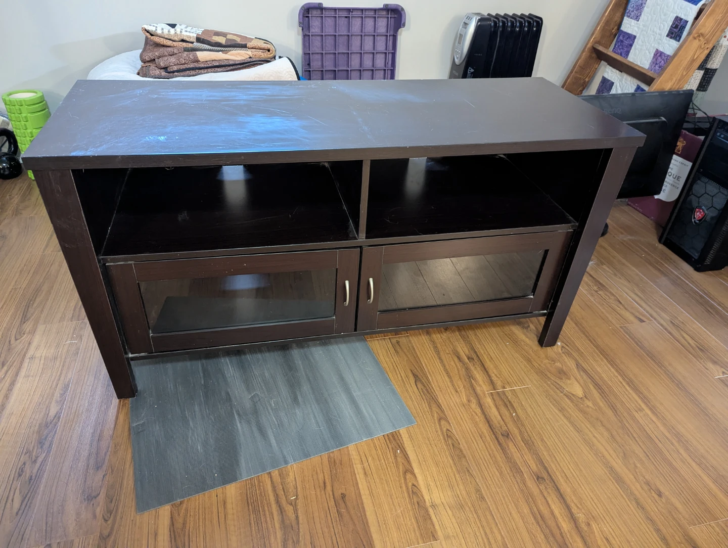 Dark Brown TV Stand with Glass Doors