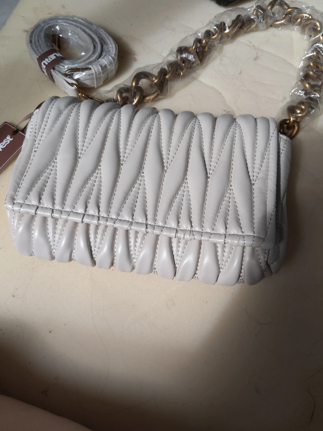 White Quilted Shoulder Bag with Chain Strap