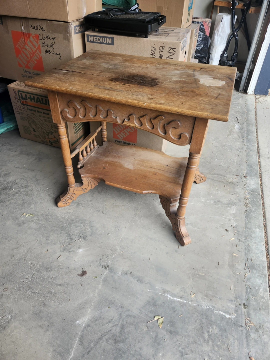 Antique Wooden Side Table with Shelf - photo 2
