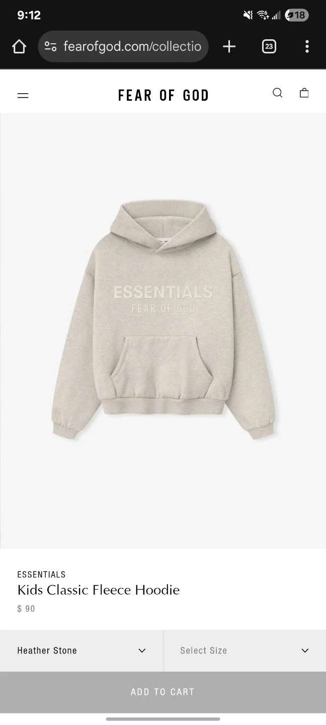 Fear of God Essentials Kids Classic Fleece Hoodie