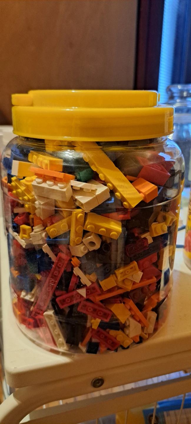 Assorted Plastic Building Blocks in Jar