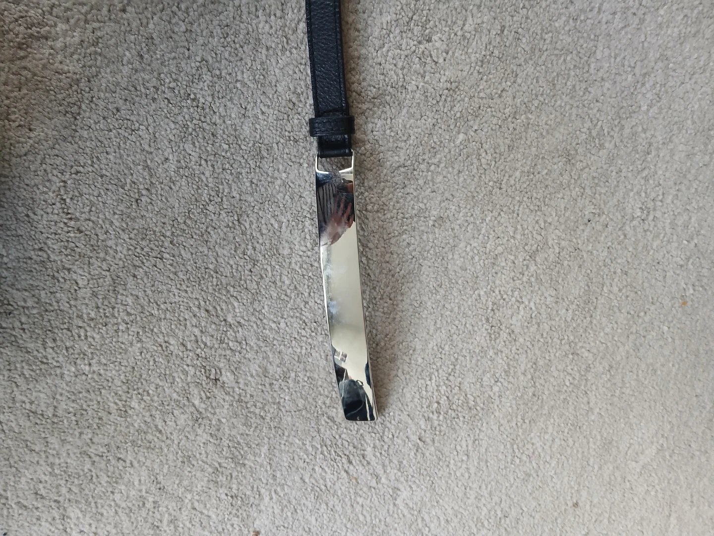 Brave Leather thin black belt with long silver clasp - photo 2