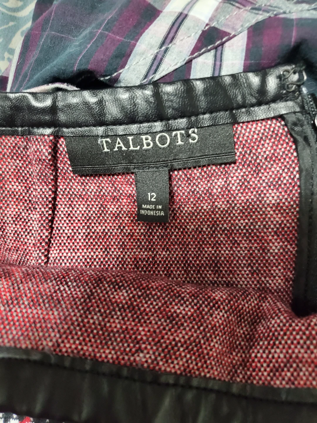Talbots Plaid Mini Skirt with Faux Leather Trim - Size 12 - photo 3