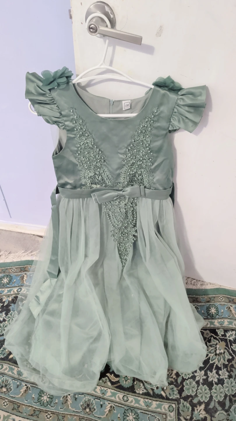 Girls Green Embellished Party Dress