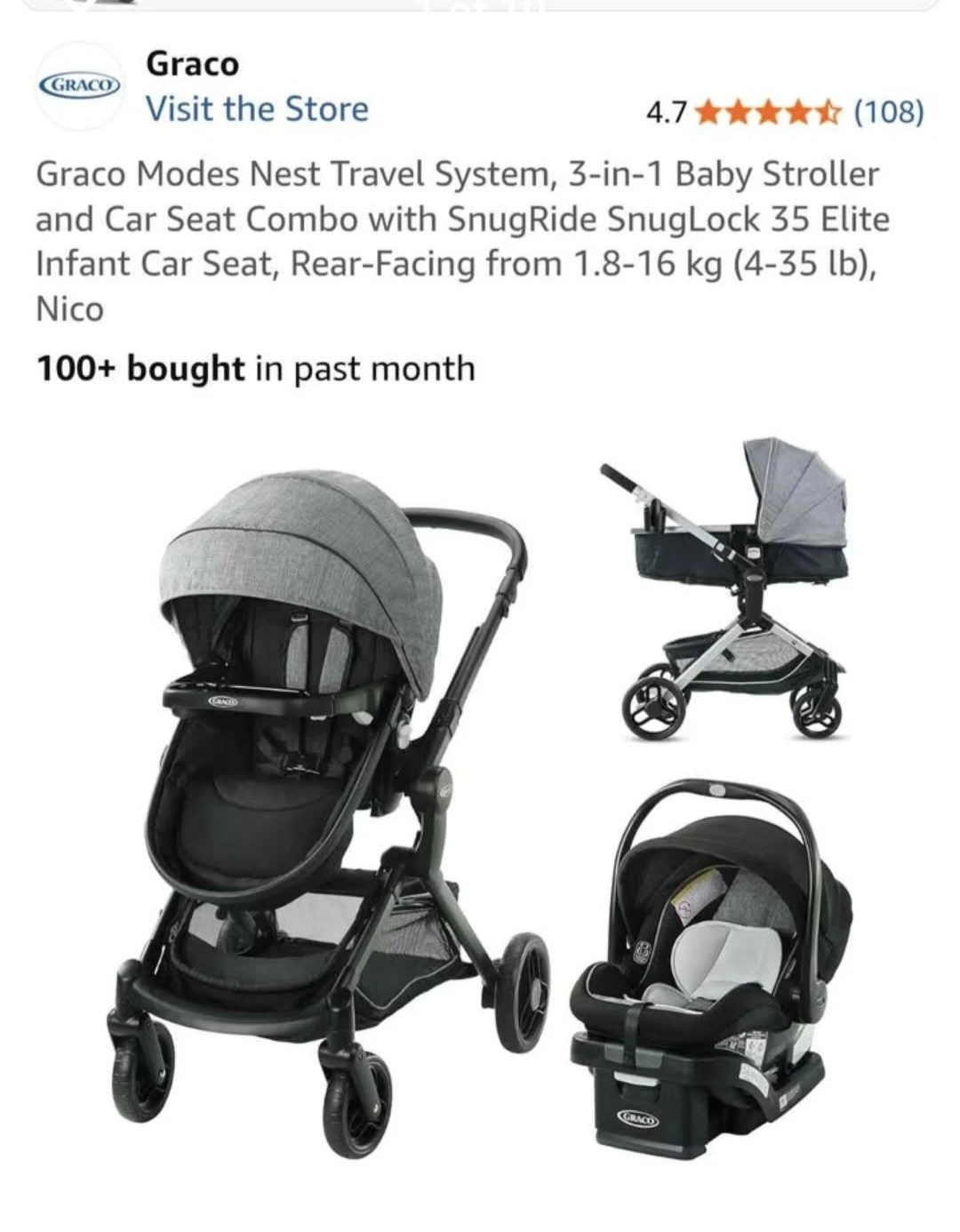 Graco Modes Nest Travel System Stroller and Car Seat Combo