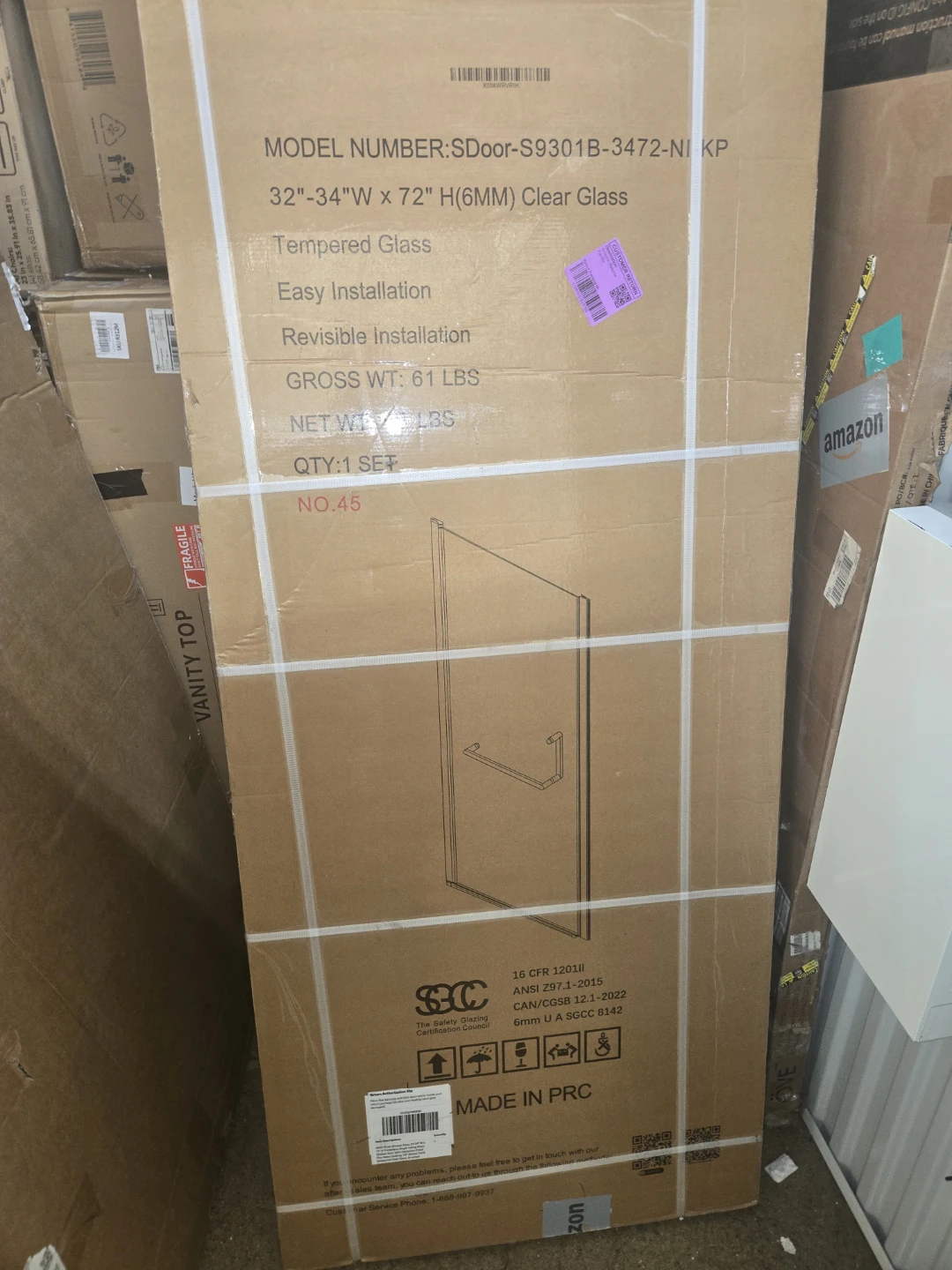 KPUY Frameless Pivot Shower Door 32-34" W x 72" H Brushed Nickel - photo 4
