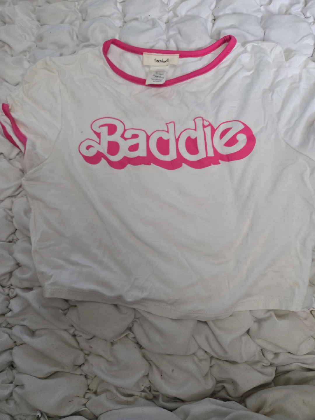 TeenBelli "Baddie" Graphic T-Shirt - White/Pink - Size S
