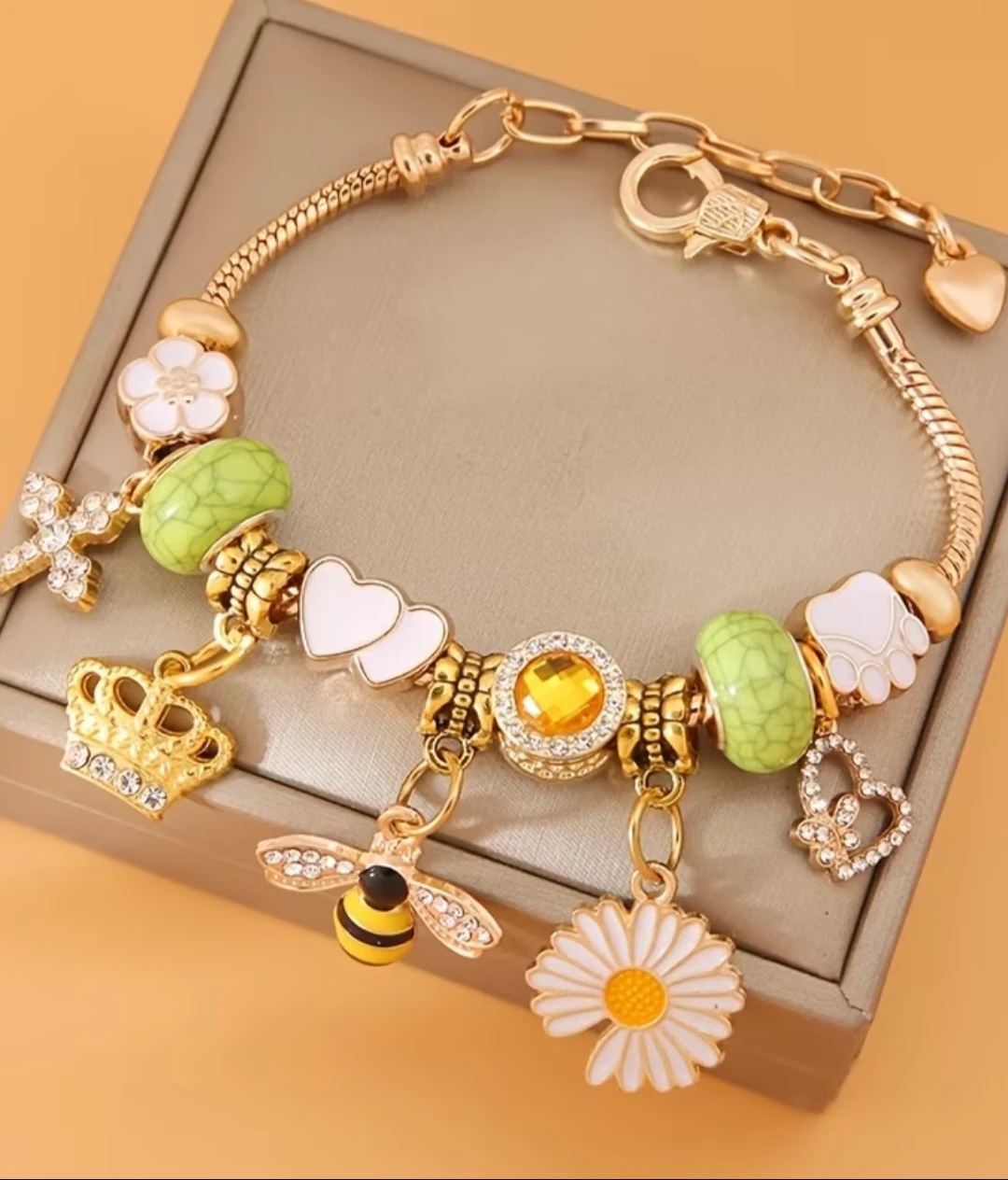 Charm Bracelet with Bee, Crown, and Daisy Charms - photo 2