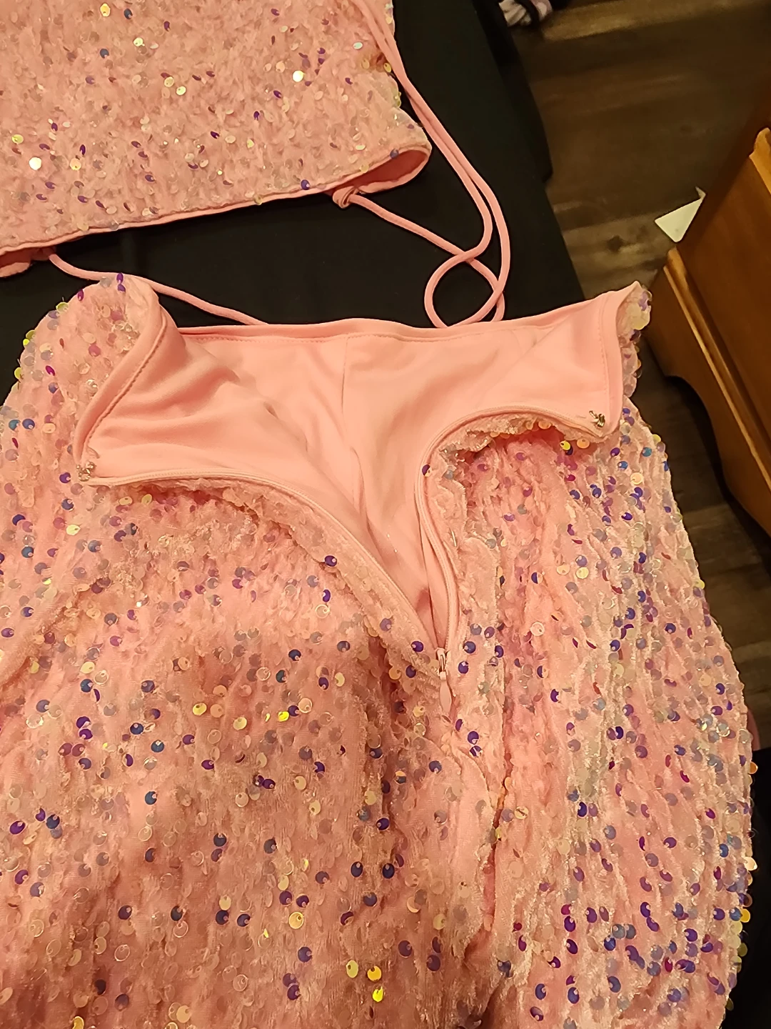 SHEIN Pink Sequin Crop Top & Skirt Set - Size XS - photo 5