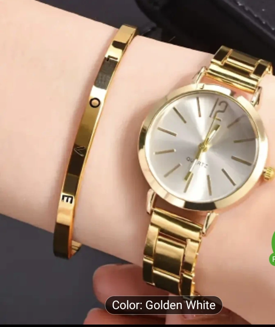 Gold Tone Watch and Bracelet Set