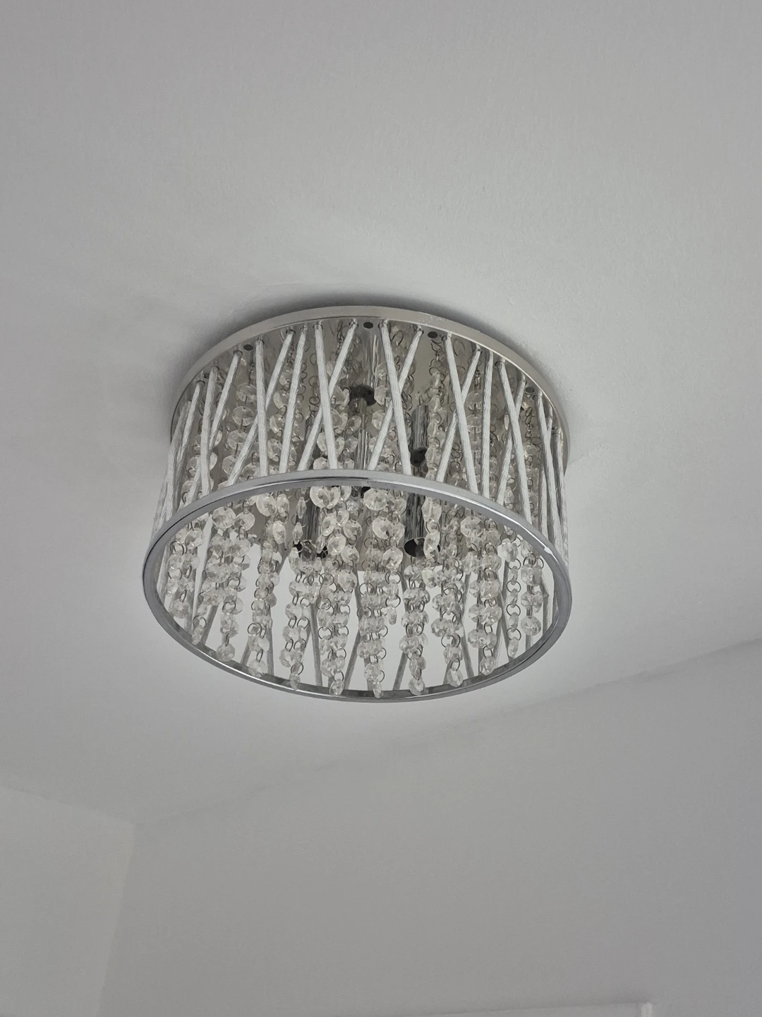 Silver Flush Mount Ceiling Light with Crystal Accents