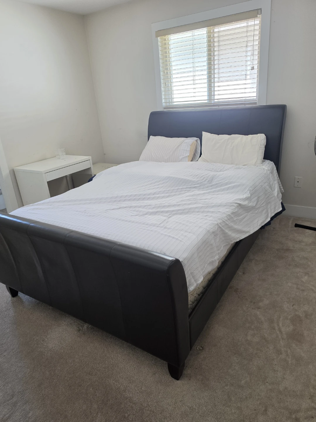 Queen Size Sleigh Bed Frame - Black Faux Leather