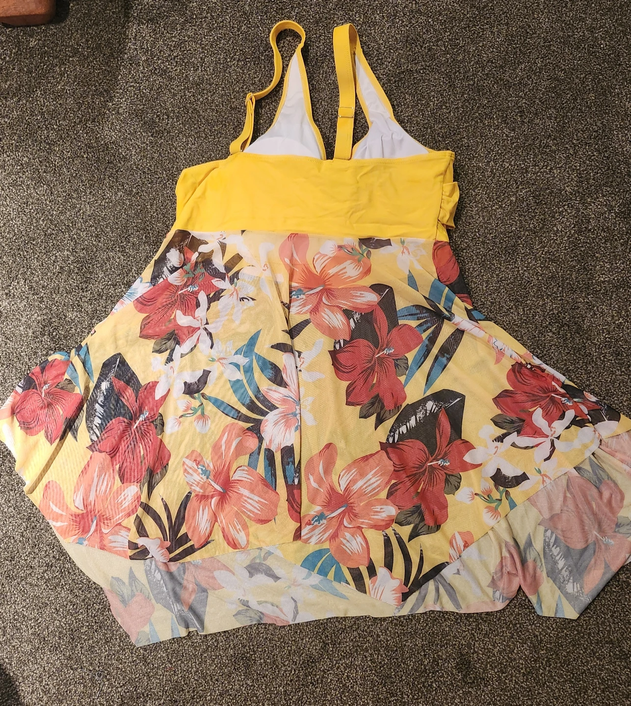 Yellow floral print swimsuit dress with shorts set - photo 2