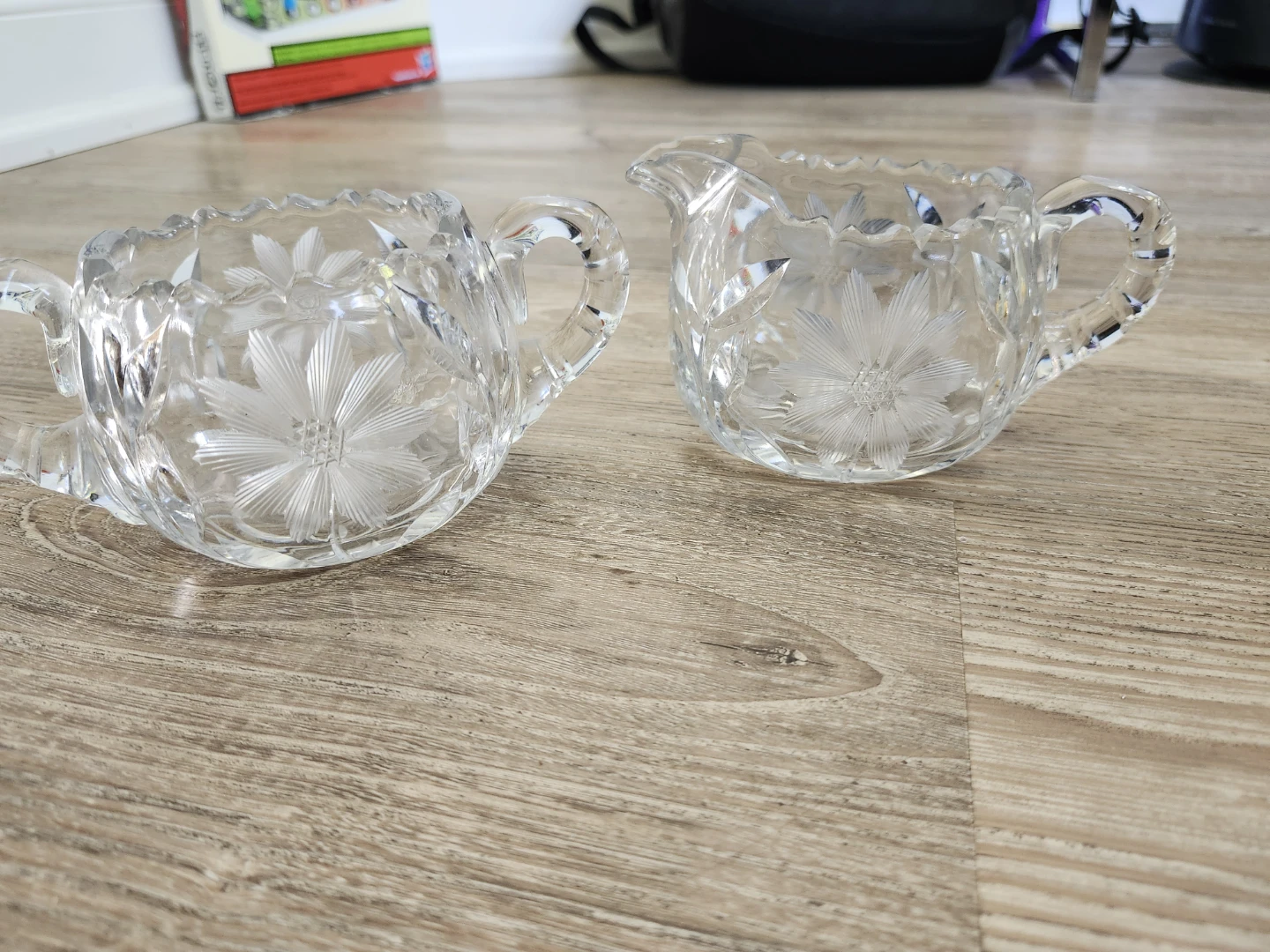 Clear Crystal Sugar Bowl and Creamer Set - photo 2