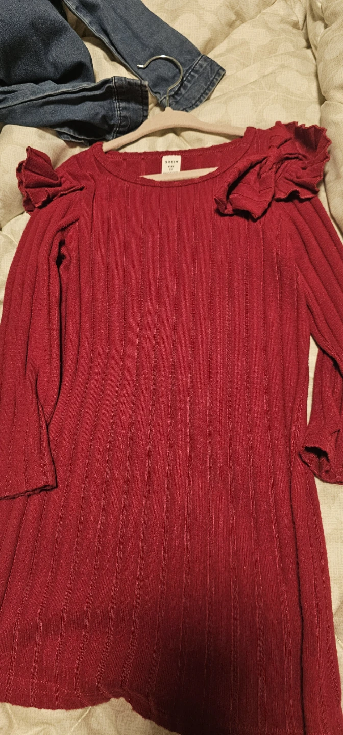 SHEIN Red Ribbed Dress with Ruffle Shoulders - Size 6 - photo 2