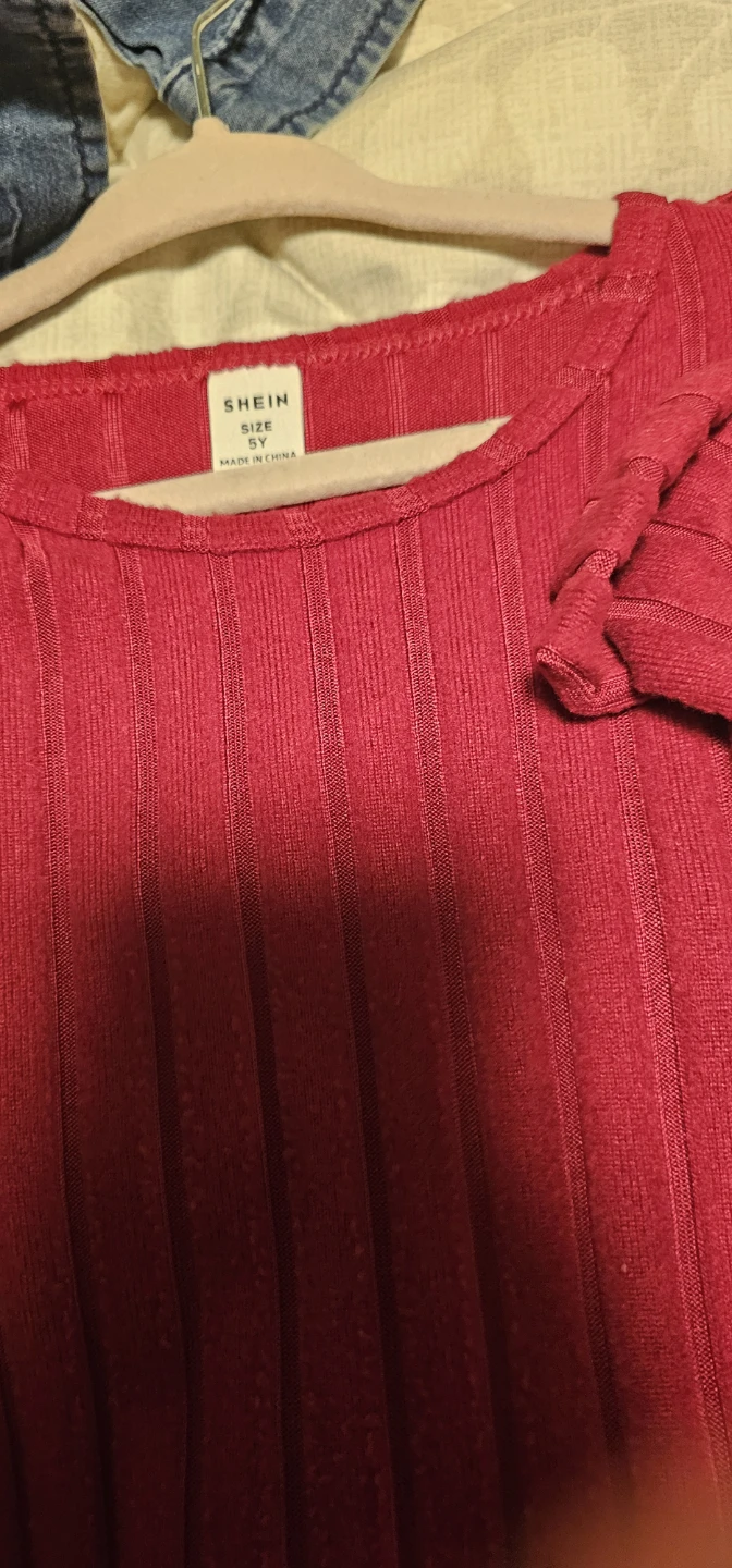 SHEIN Red Ribbed Dress with Ruffle Shoulders - Size 6 - photo 3