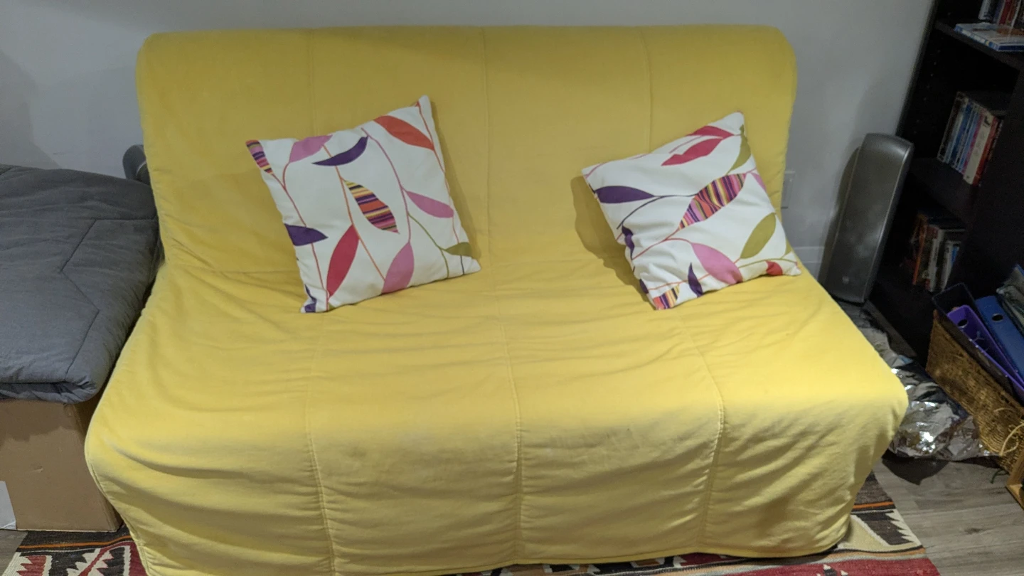 Ikea Yellow Sofa Bed with Grey Mattress