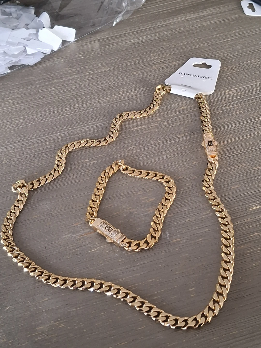 Gold Cuban Link Chain and Bracelet Set