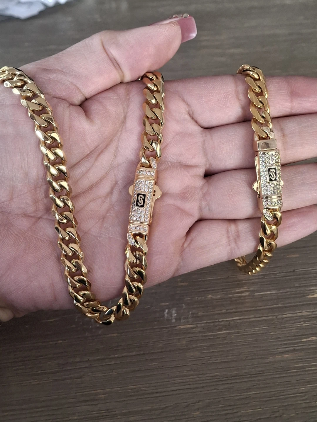 Gold Cuban Link Chain and Bracelet Set - photo 2