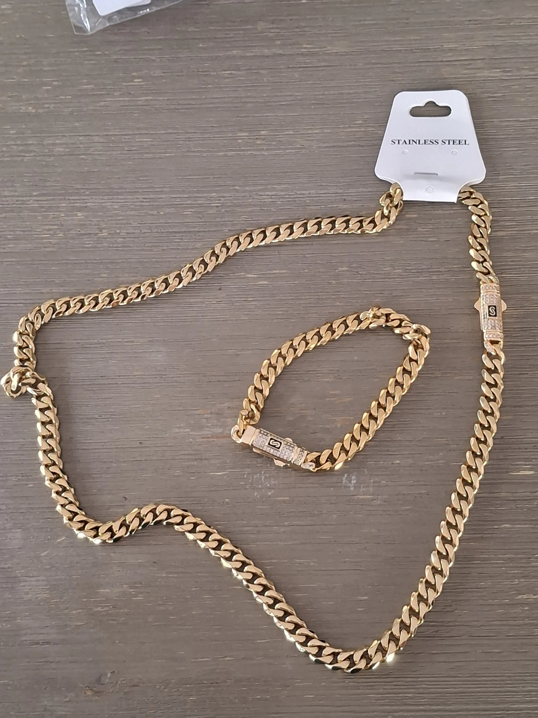 Gold Cuban Link Chain and Bracelet Set - photo 3