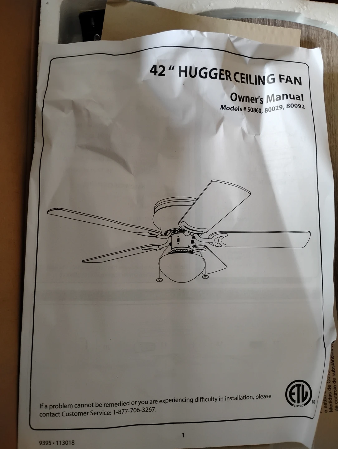 42" Hugger Ceiling Fan - White