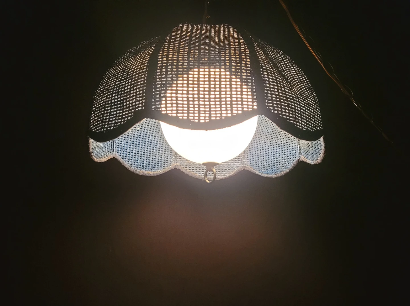 Rattan Hanging Lamp w/ Glass Orb