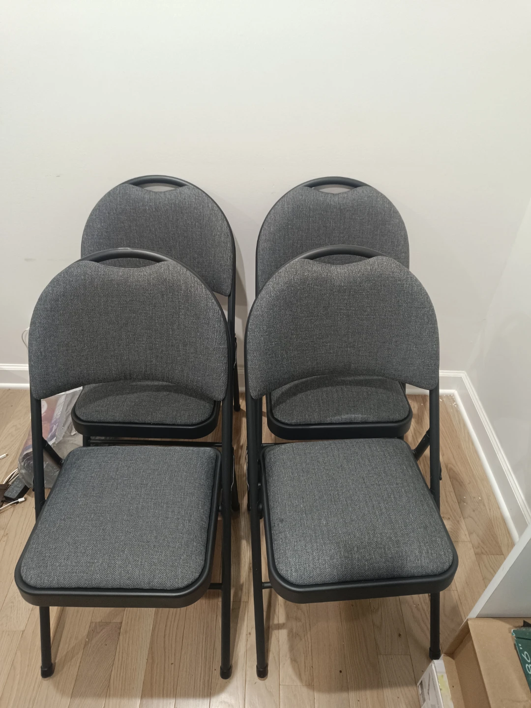 Set of 4 Padded Folding Chairs - Gray Herringbone