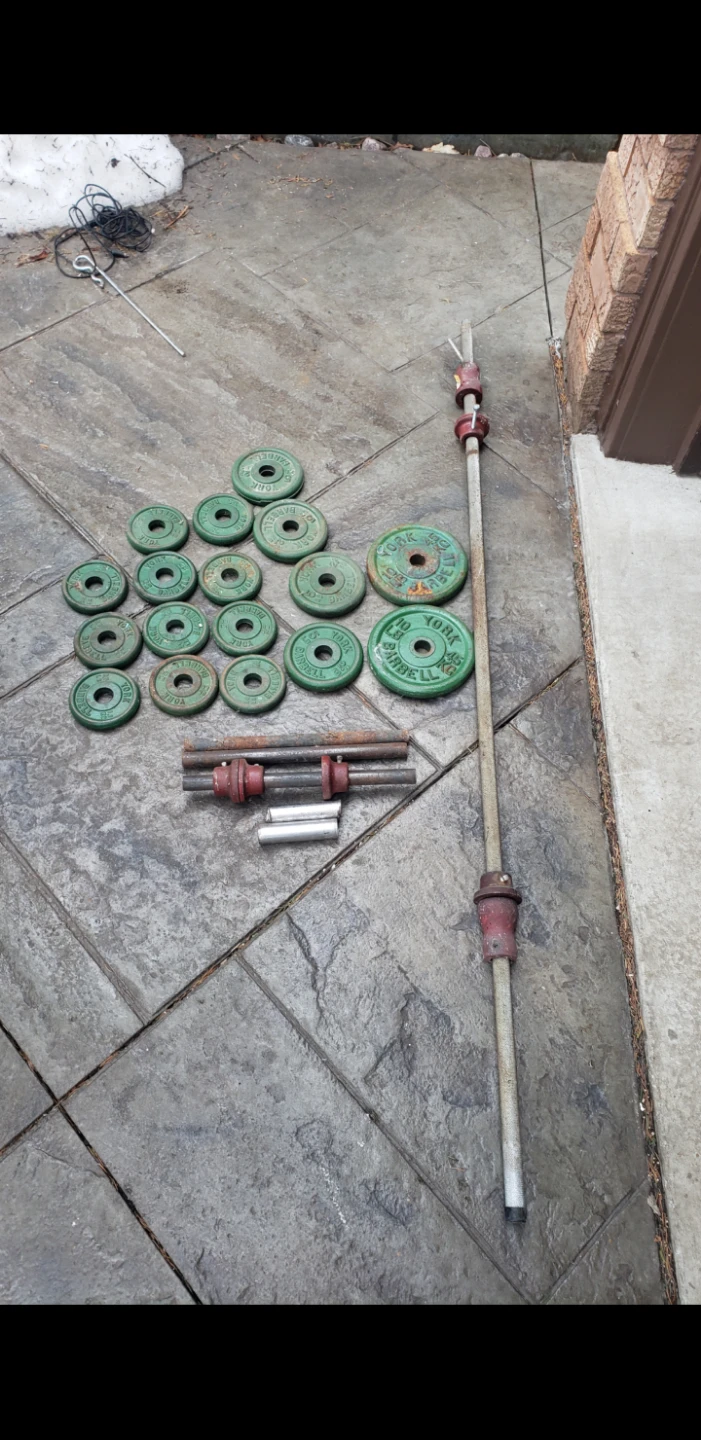 York Barbell Weight Plates and Barbell Set