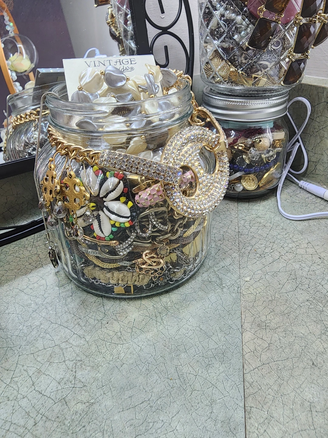 Assorted Vintage Jewellery Collection in Jar