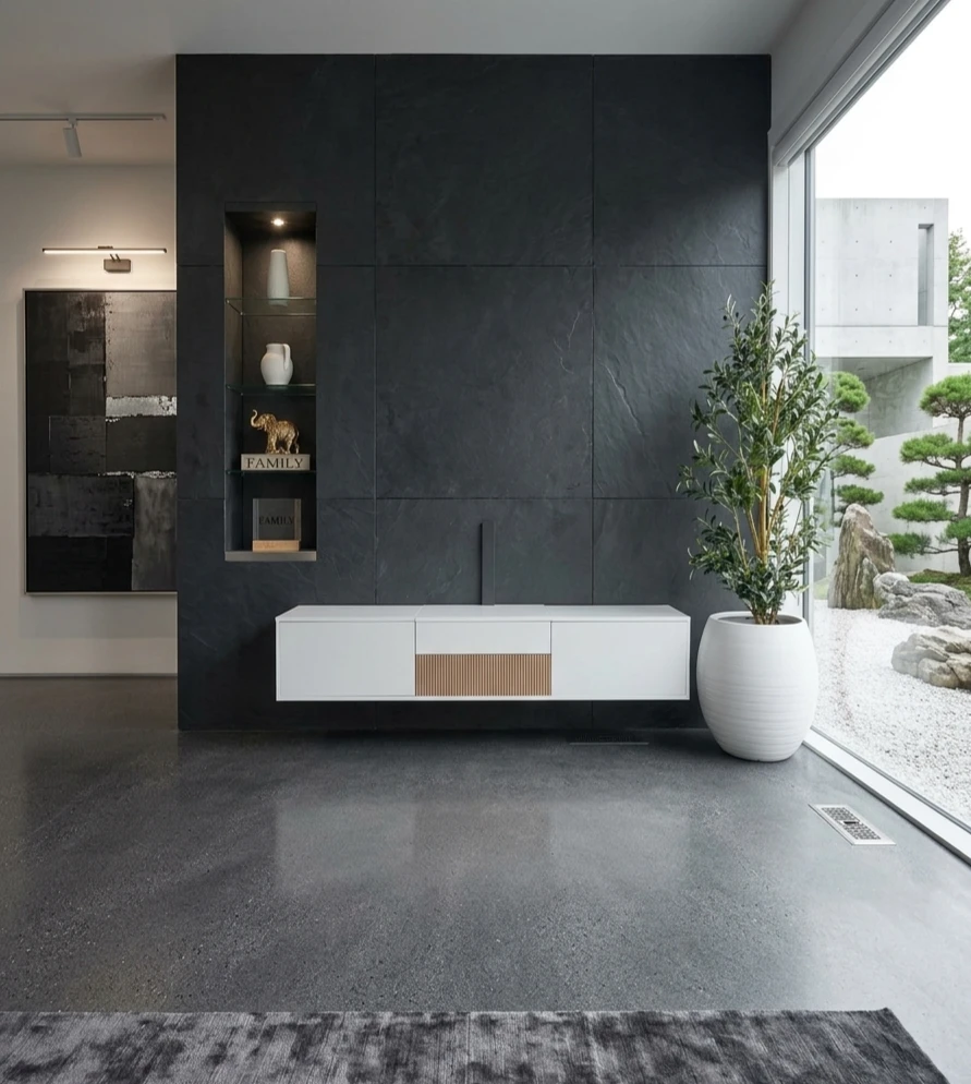 Modern White Media Console 71 inch long ( accomodate 80 inch tv)