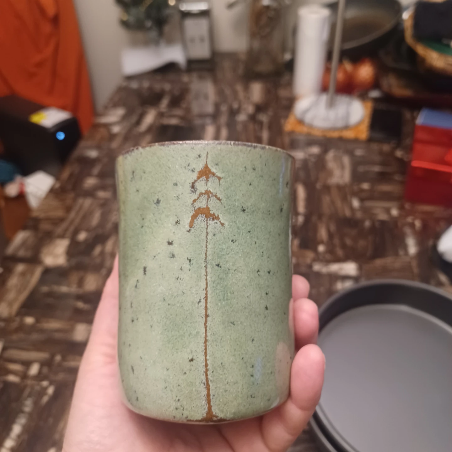 Green Ceramic Cup with Tree Design - photo 2