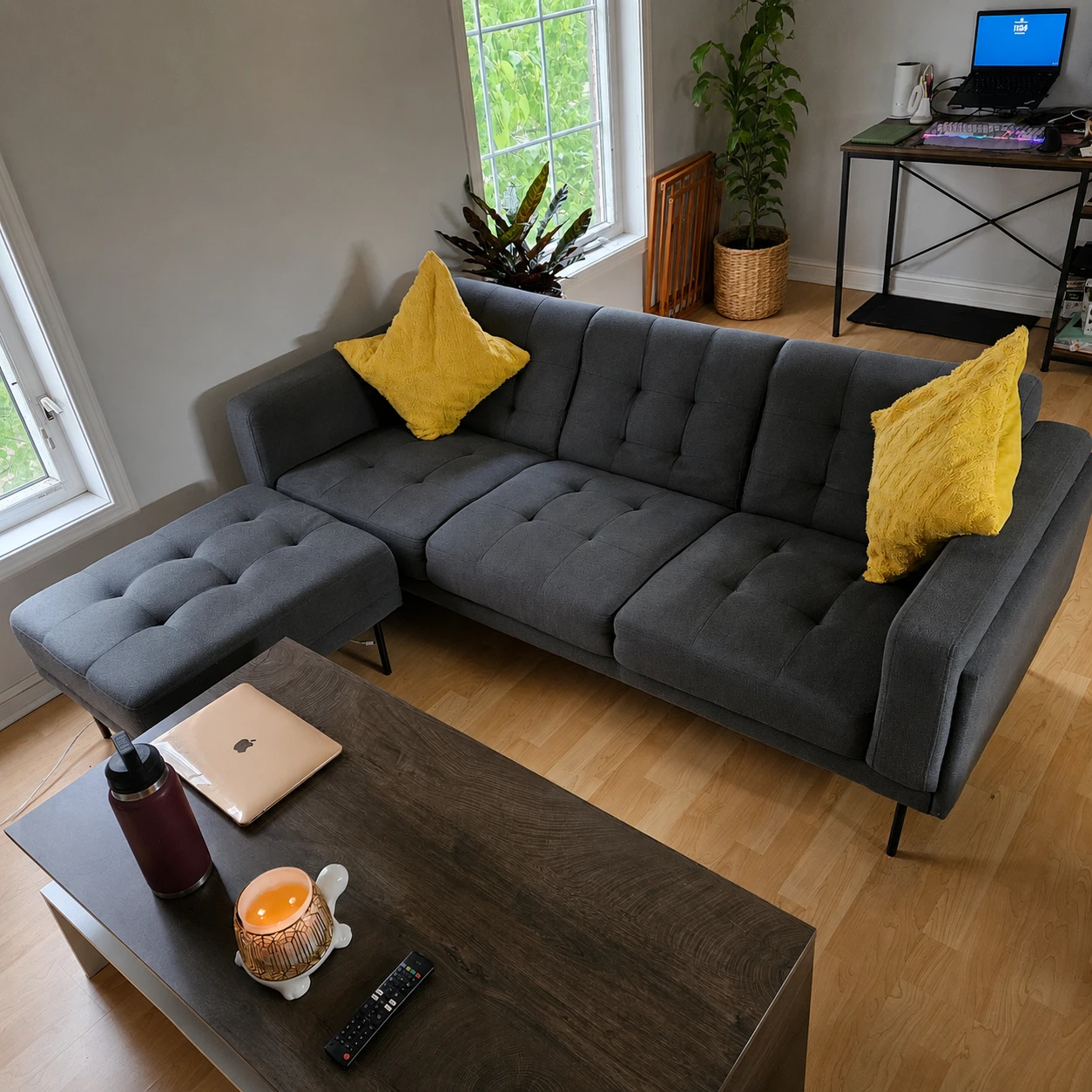 Modern Grey Sectional Sofa + Ottoman – $325 OBO