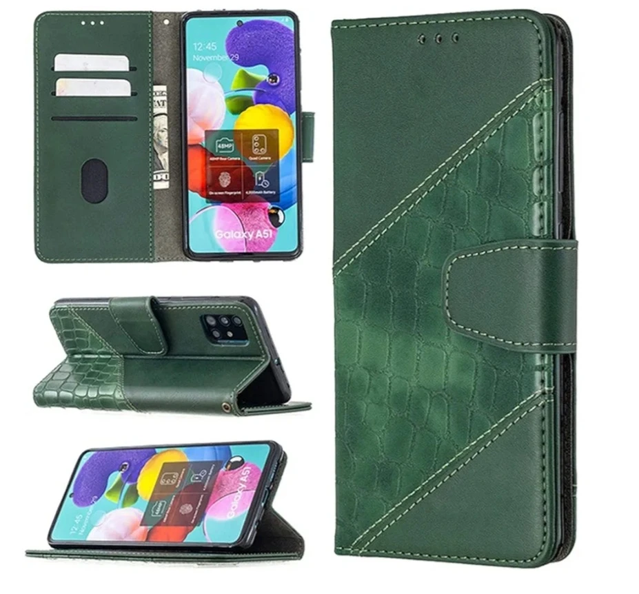 Green Crocodile Texture Wallet Phone Case - photo 2