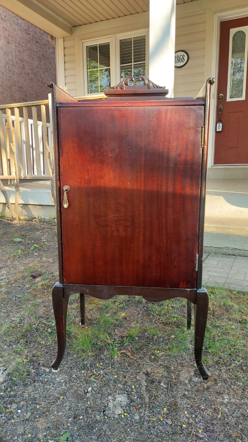 Antique Wood Cabinet with Glass Door