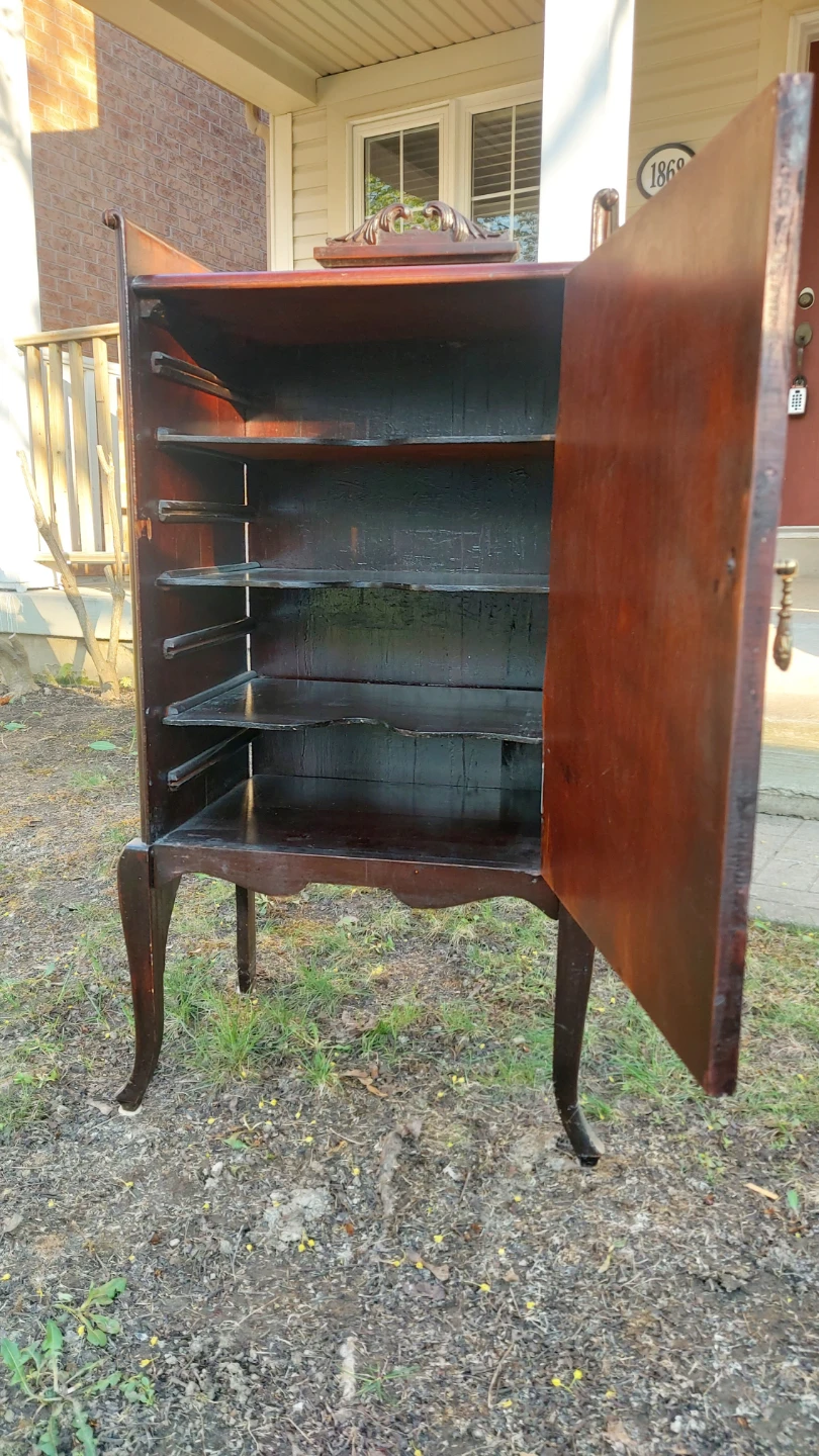 Antique Wood Cabinet with Glass Door - photo 3
