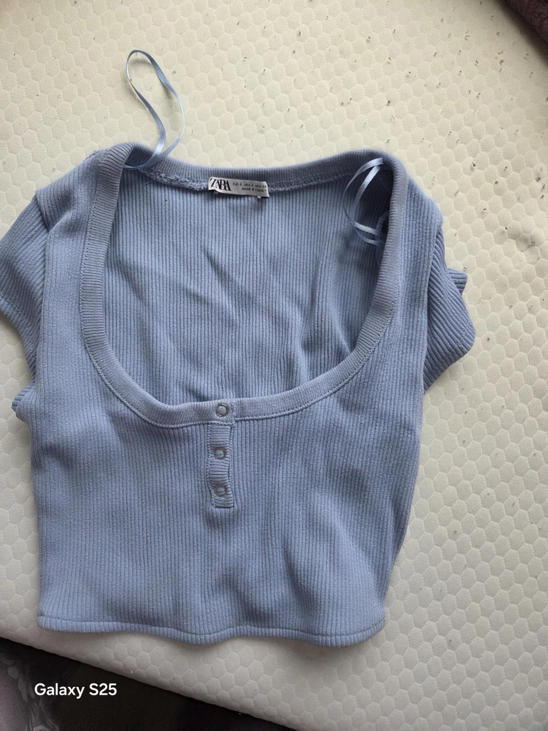 ZARA Baby Blue Ribbed Crop Top Size S