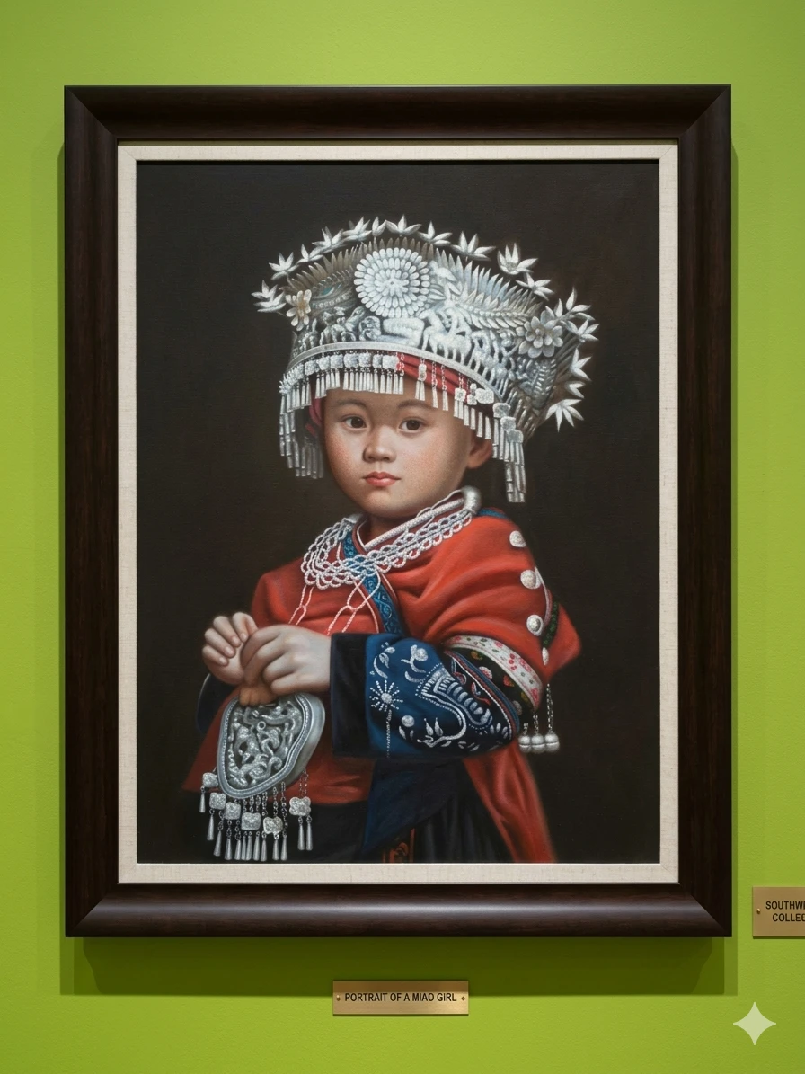 Portrait of a Young Miao Child in Festive Regalia