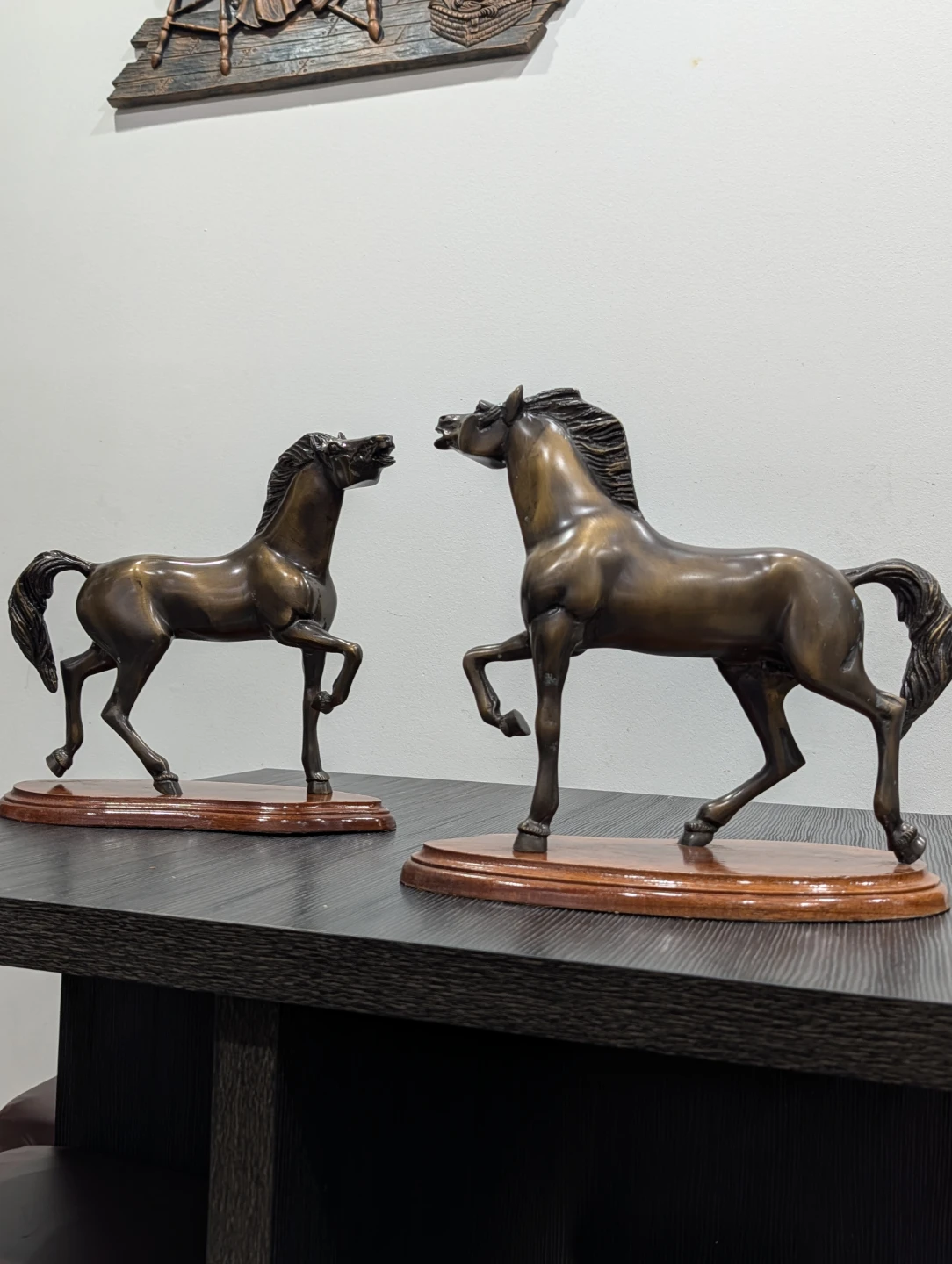 Horse Statues on Wooden Bases (Set of 2)