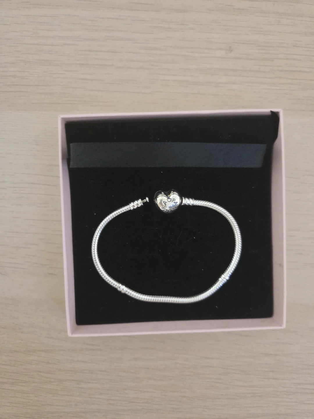Pandora Sterling Silver Snake Chain Bracelet with Heart Clasp
