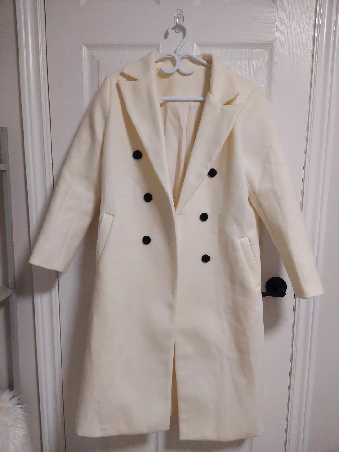 Cream Double-Breasted Wool Blend Coat